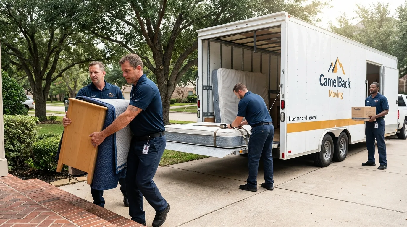Crew loading residential truck for cross-state move from Spring Valley, MN