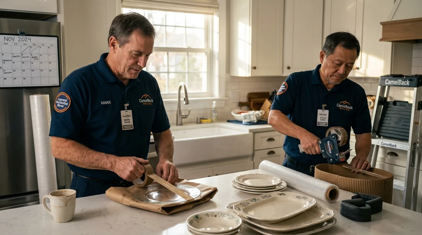 Professional crew packing kitchen dishware in Spring Valley, MN